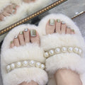 Siopsrl | Plush Pearl-Embellished Slide Slippers Siopsrl