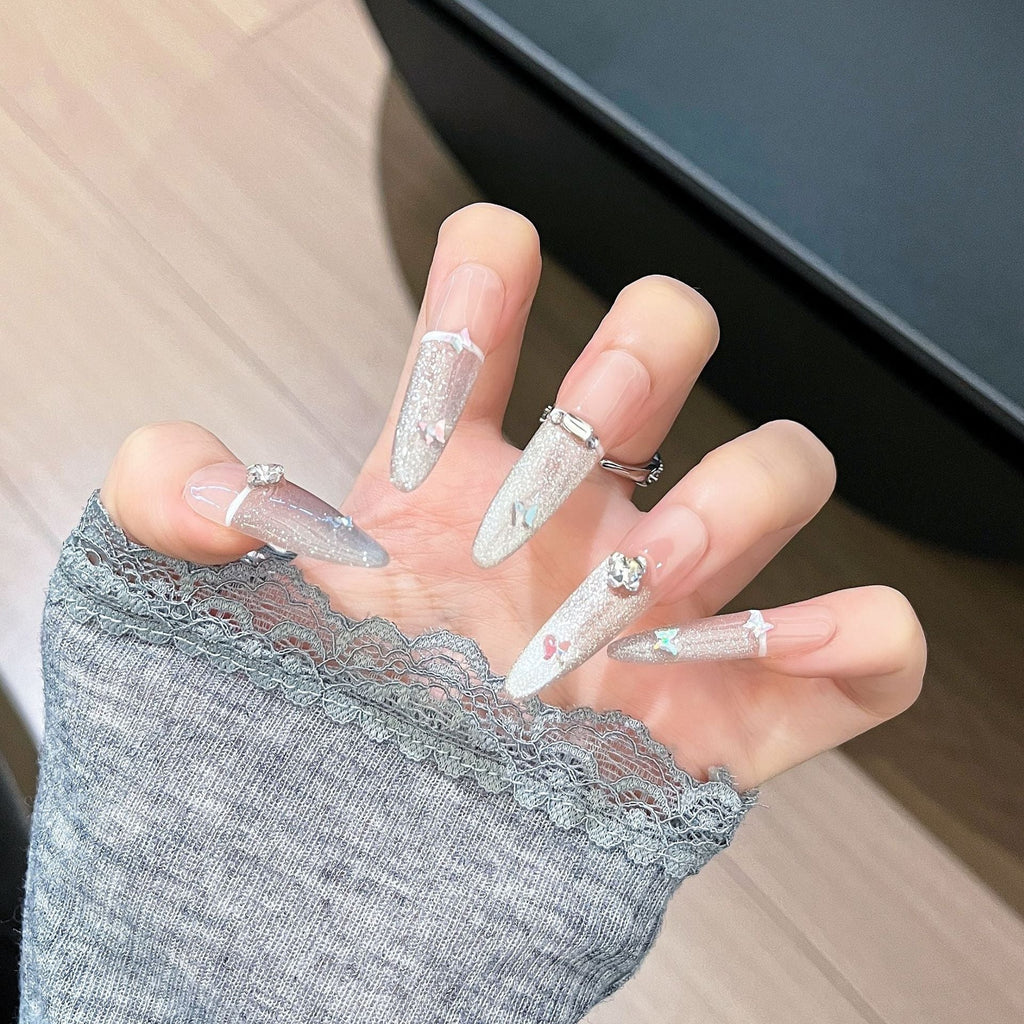 Siopsrl | Decorative Press-On Nails with Gem Accents Siopsrl