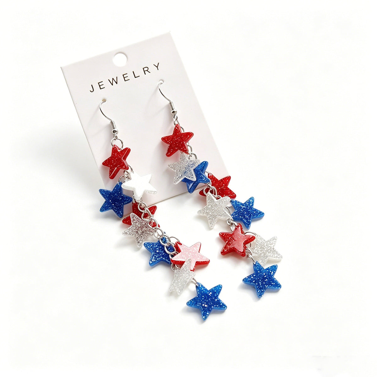 Women's long statement earrings with multi-layered star pendants and fishhook clasp Siopsrl