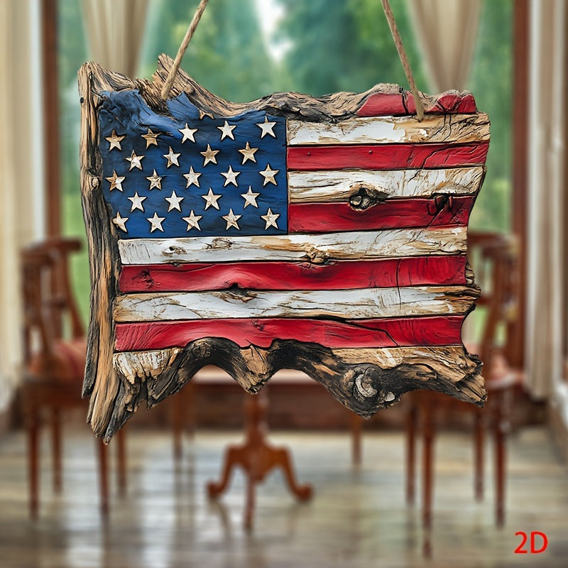 Siopsrl | Unisex nan hand-carved rustic wood wall relief USA flag shape with 3D stars Siopsrl