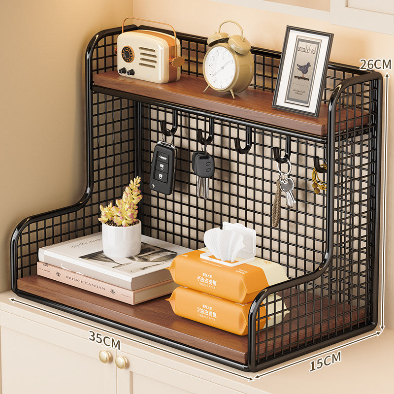 Wall-Mounted Double-Shelf Organizer with Hooks Siopsrl