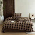 Checked cotton satin bedding set with textured check pattern and quilted bedspread