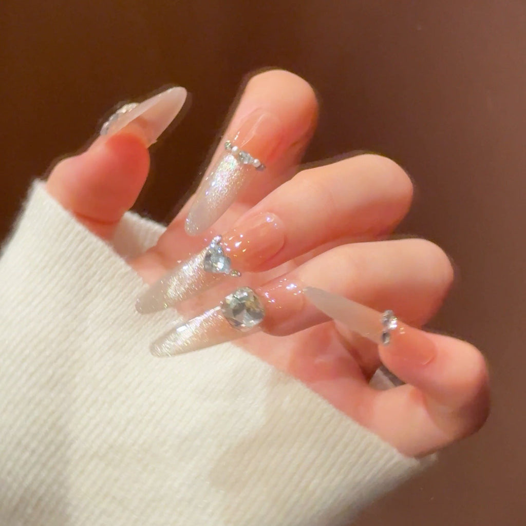Siopsrl | Decorative Press-On Nails with Gem Accents Siopsrl