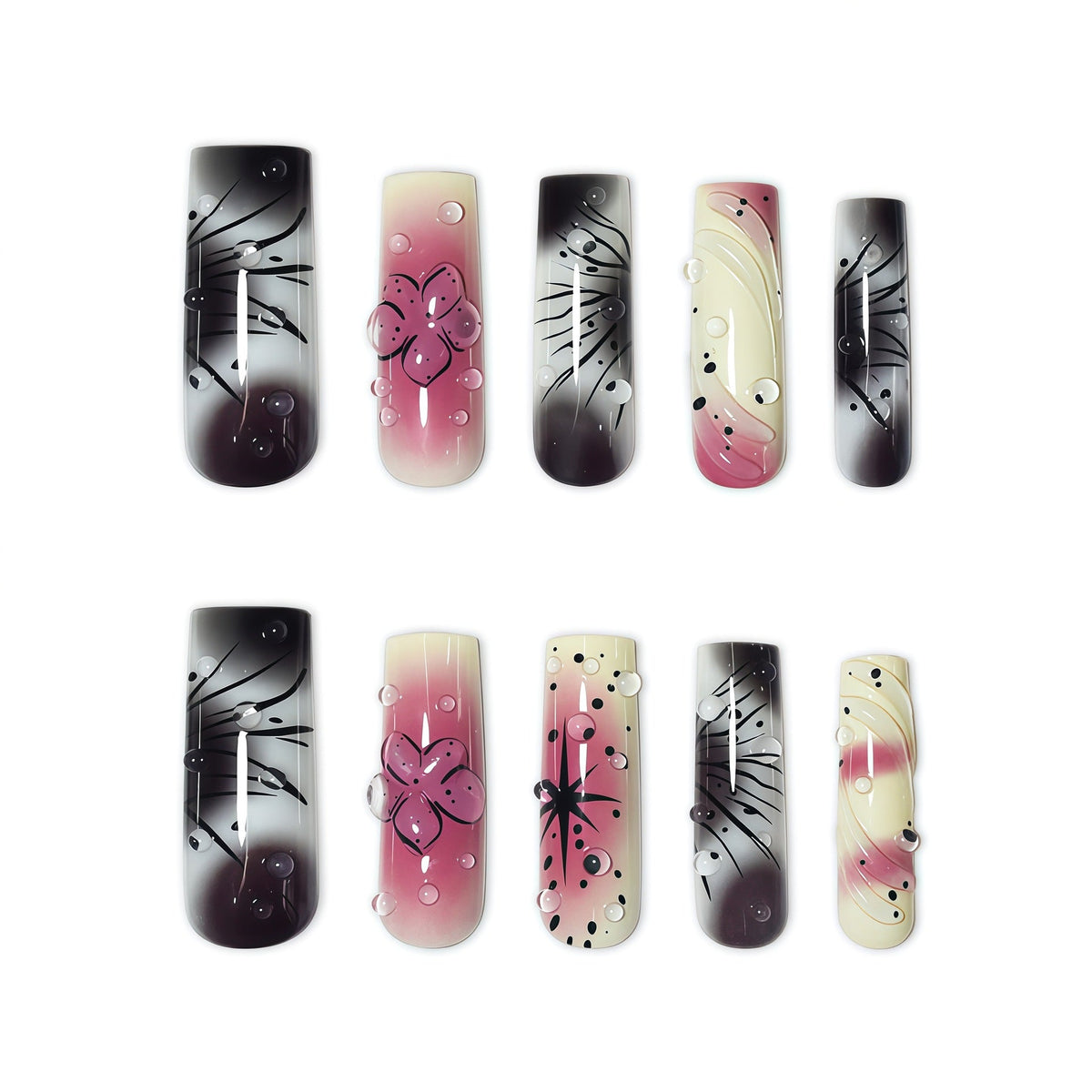 Siopsrl | Artistic Ombre Floral Press-On Nail Extensions Siopsrl