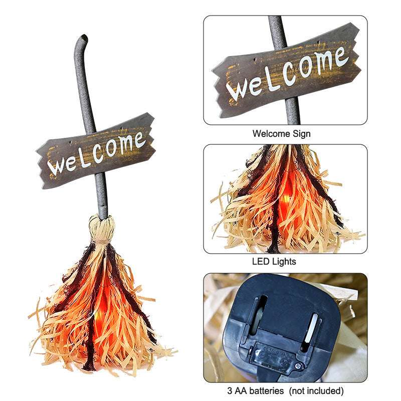 Halloween Welcome Decorative Broom with Rustic Welcome Sign Siopsrl