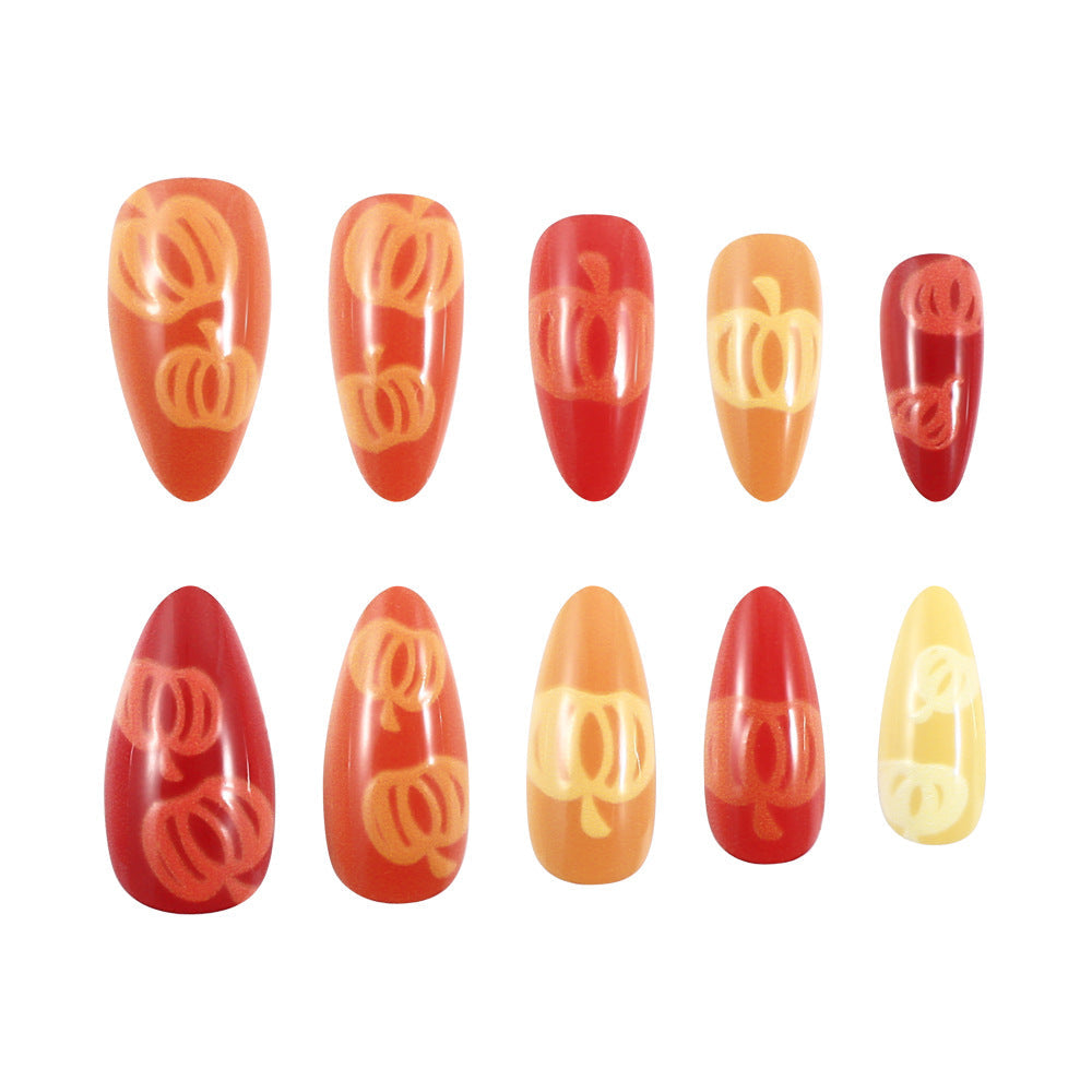 Siopsrl | Artistic Pumpkin-Themed Press-On Nail Set Siopsrl