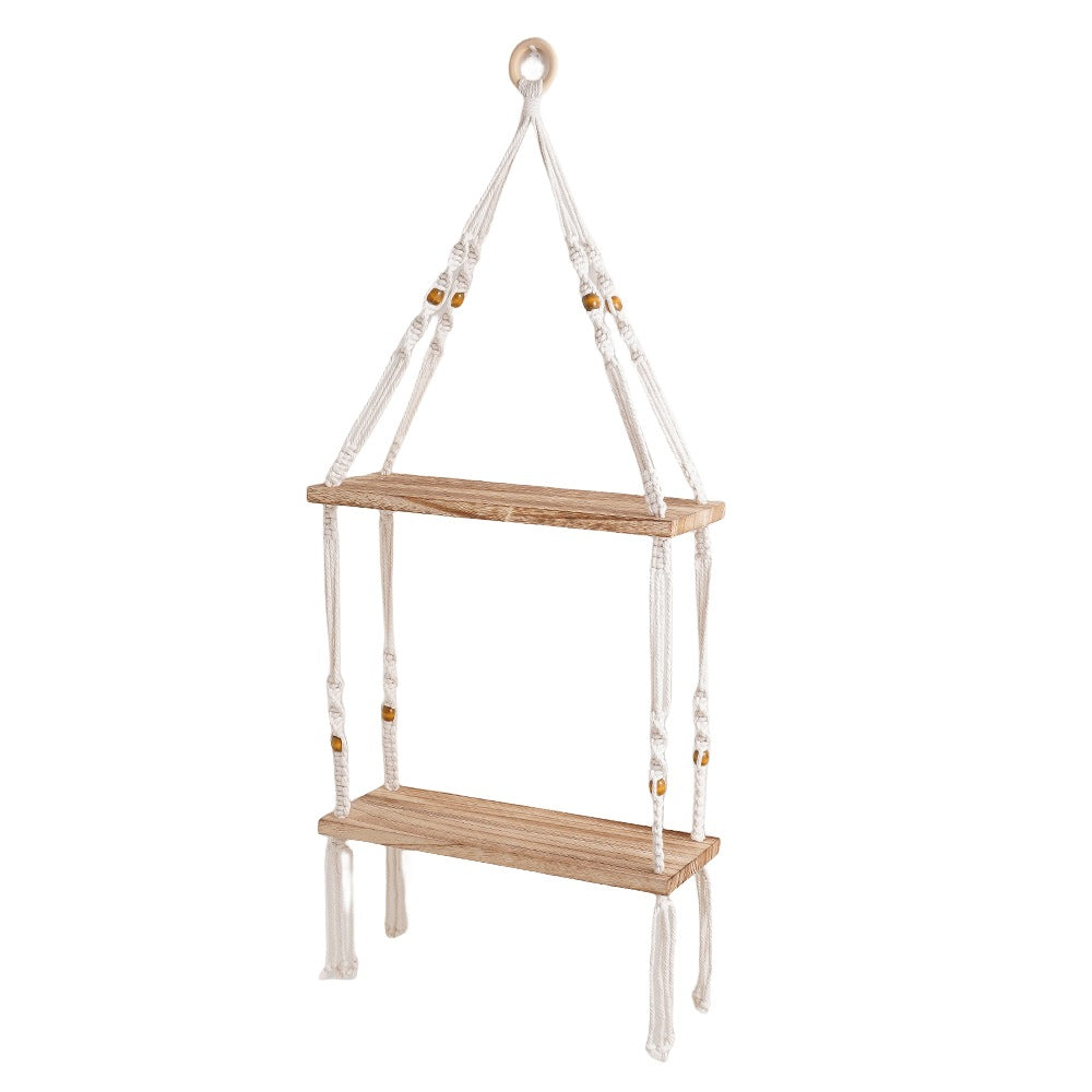 Macramé Floating Storage Shelf with Natural Wood Accents Siopsrl