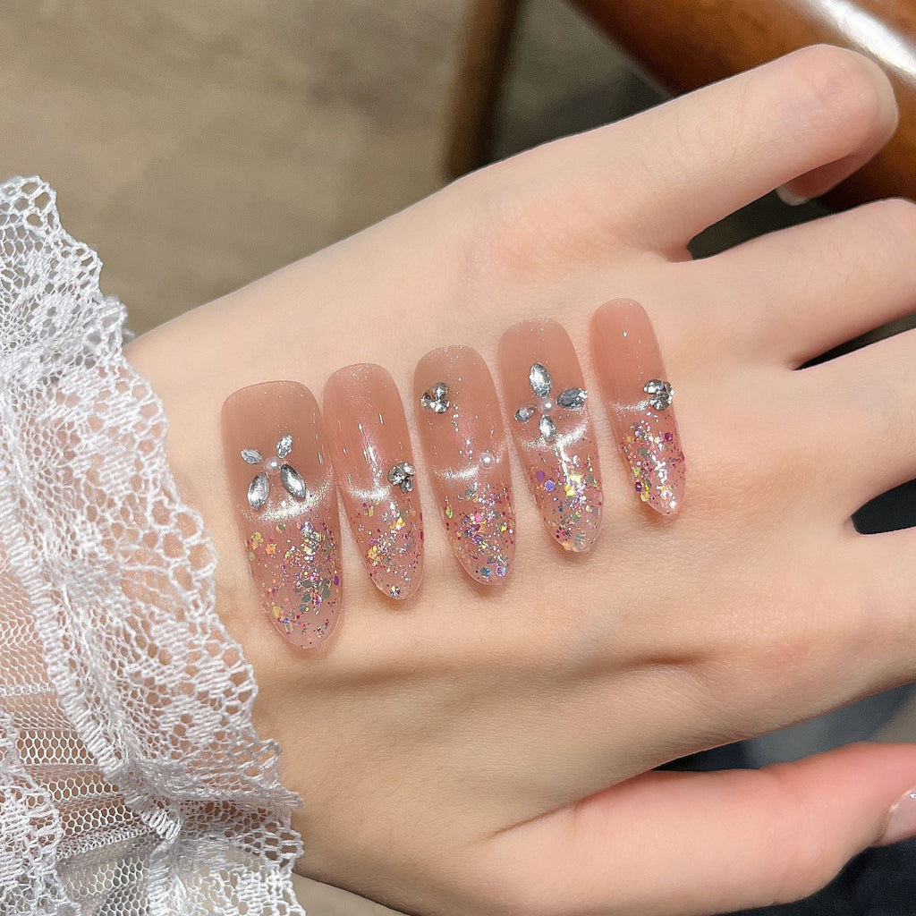 Siopsrl | Decorative Press-On Nails with Gem Accents Siopsrl