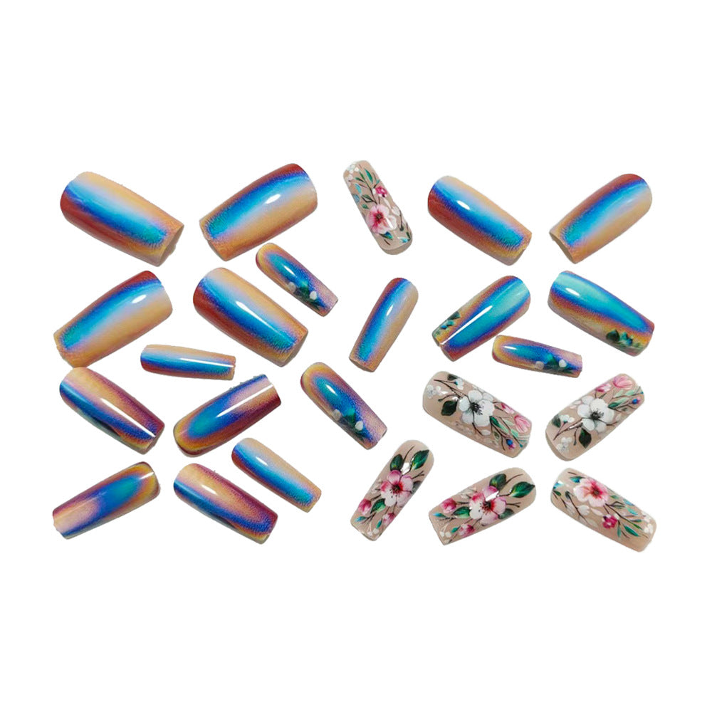 Siopsrl | Artificial nails with elegant floral designs and holographic effect Siopsrl