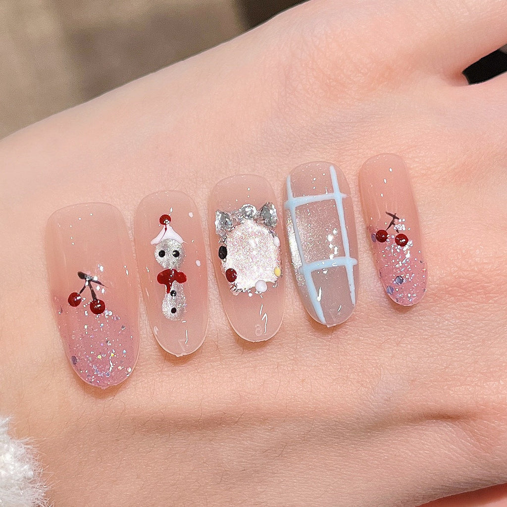 Siopsrl | Decorative Press-On Nails with Gem Accents Siopsrl