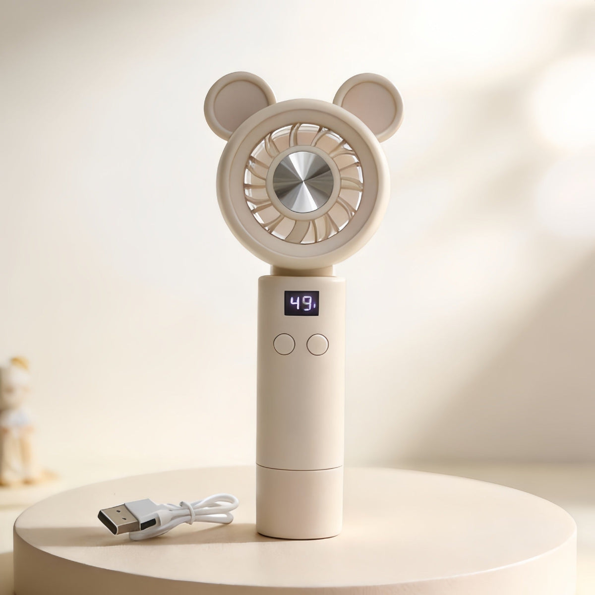 Siopsrl | Unisex portable mini fan with LCD display and cute bear ears, rechargeable Siopsrl