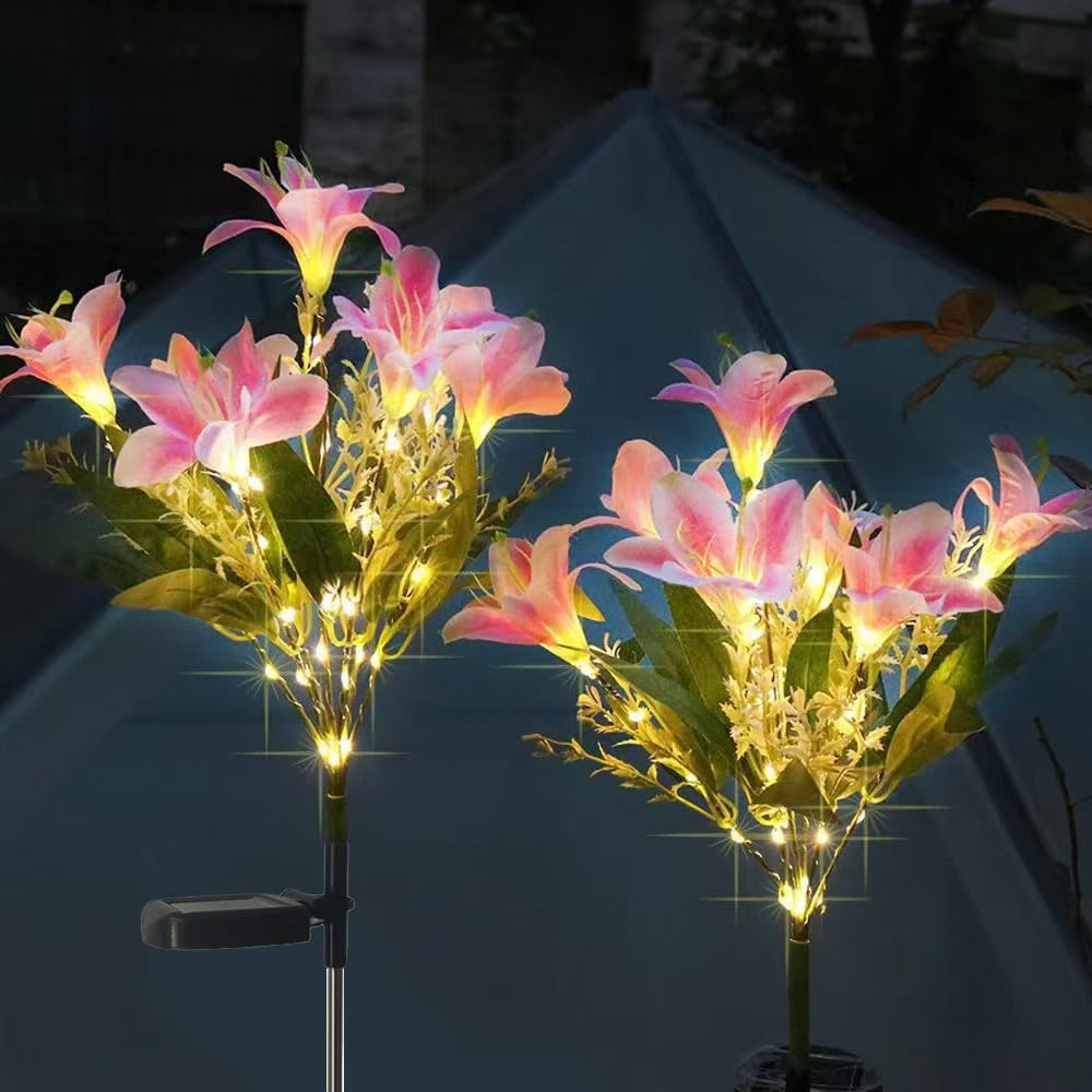 Solar LED Lily Garden Stake Light With Integrated Fairy String And Lifelike Silk Petals Siopsrl