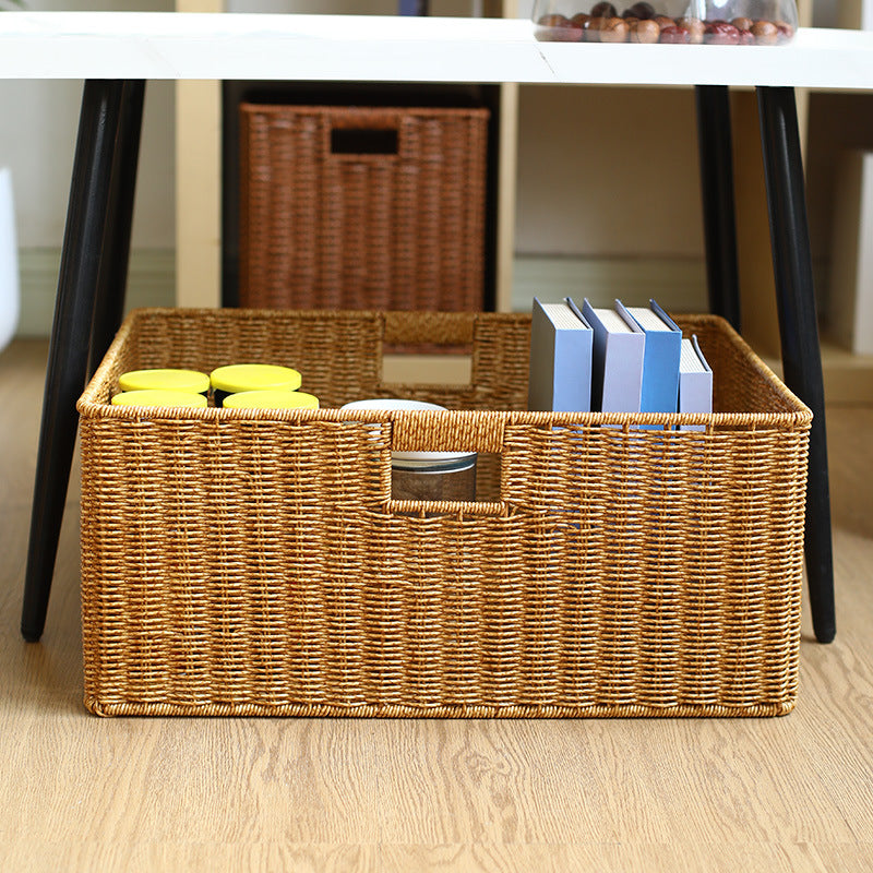 Large Handwoven Rectangular Storage Basket with Cutout Handles Siopsrl