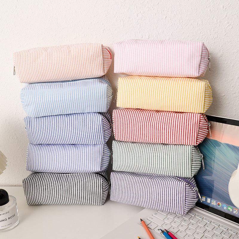Striped Canvas Pencil Case and Stationery Organizer with Top Zipper Siopsrl