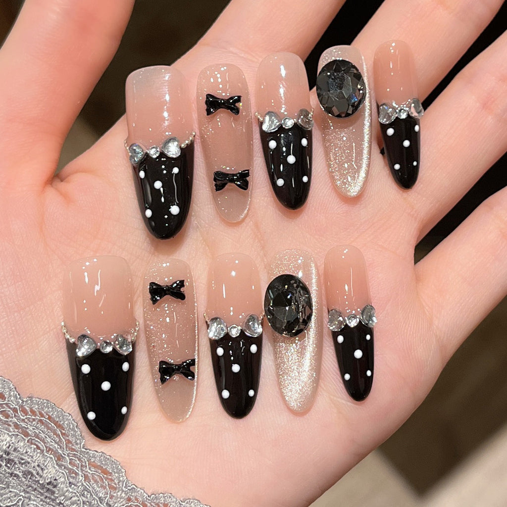 Siopsrl | Decorative Press-On Nails with Gem Accents Siopsrl
