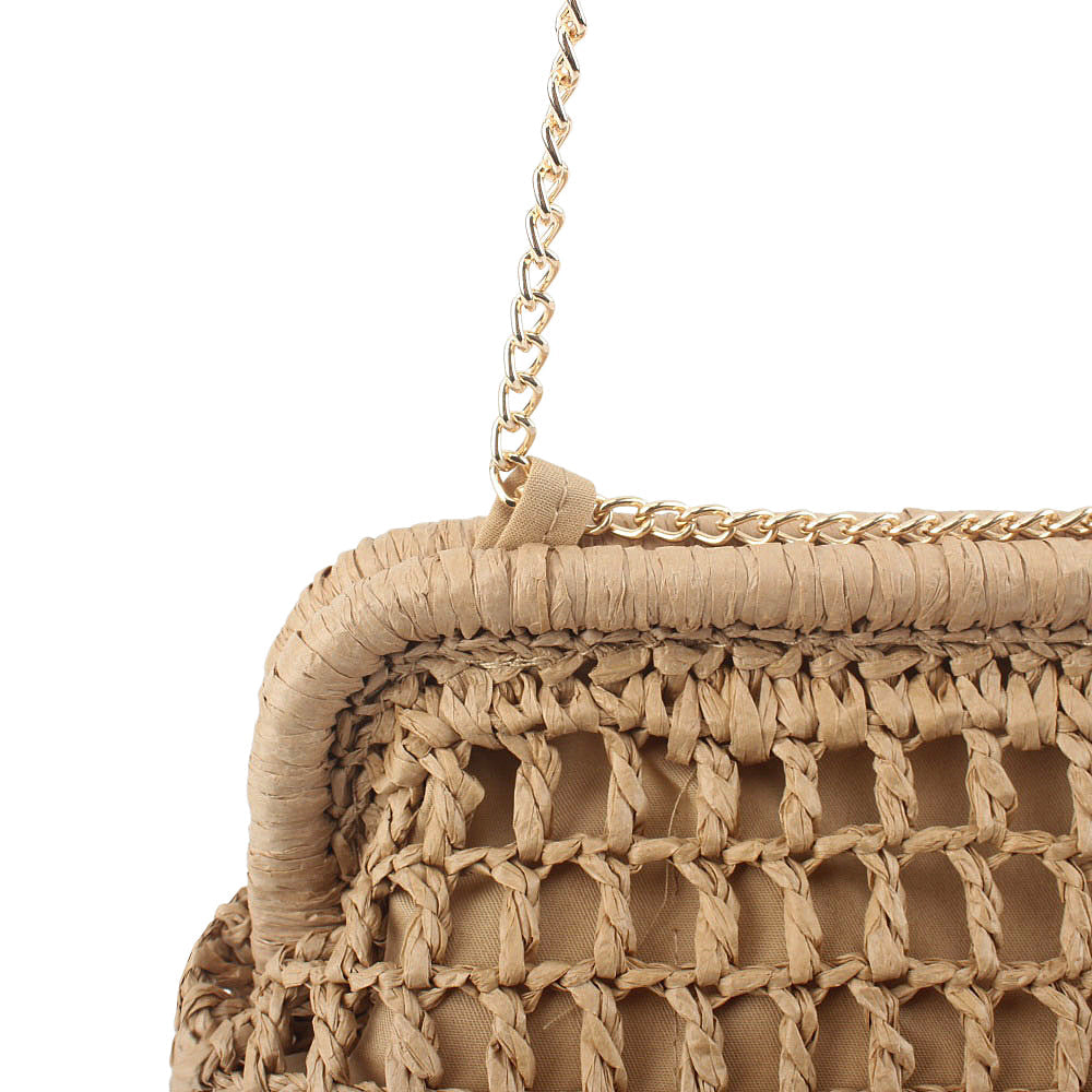 Siopsrl | Woven Natural Material Handbag with Fine Chain Accents Siopsrl