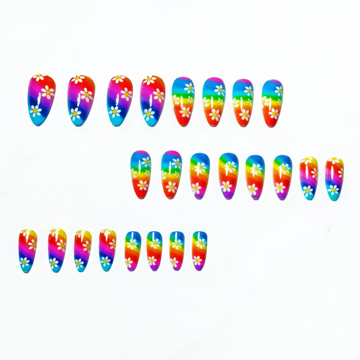 Siopsrl | Creative Nail Art with Colorful Rainbow Design and Playful Flower Motifs Siopsrl