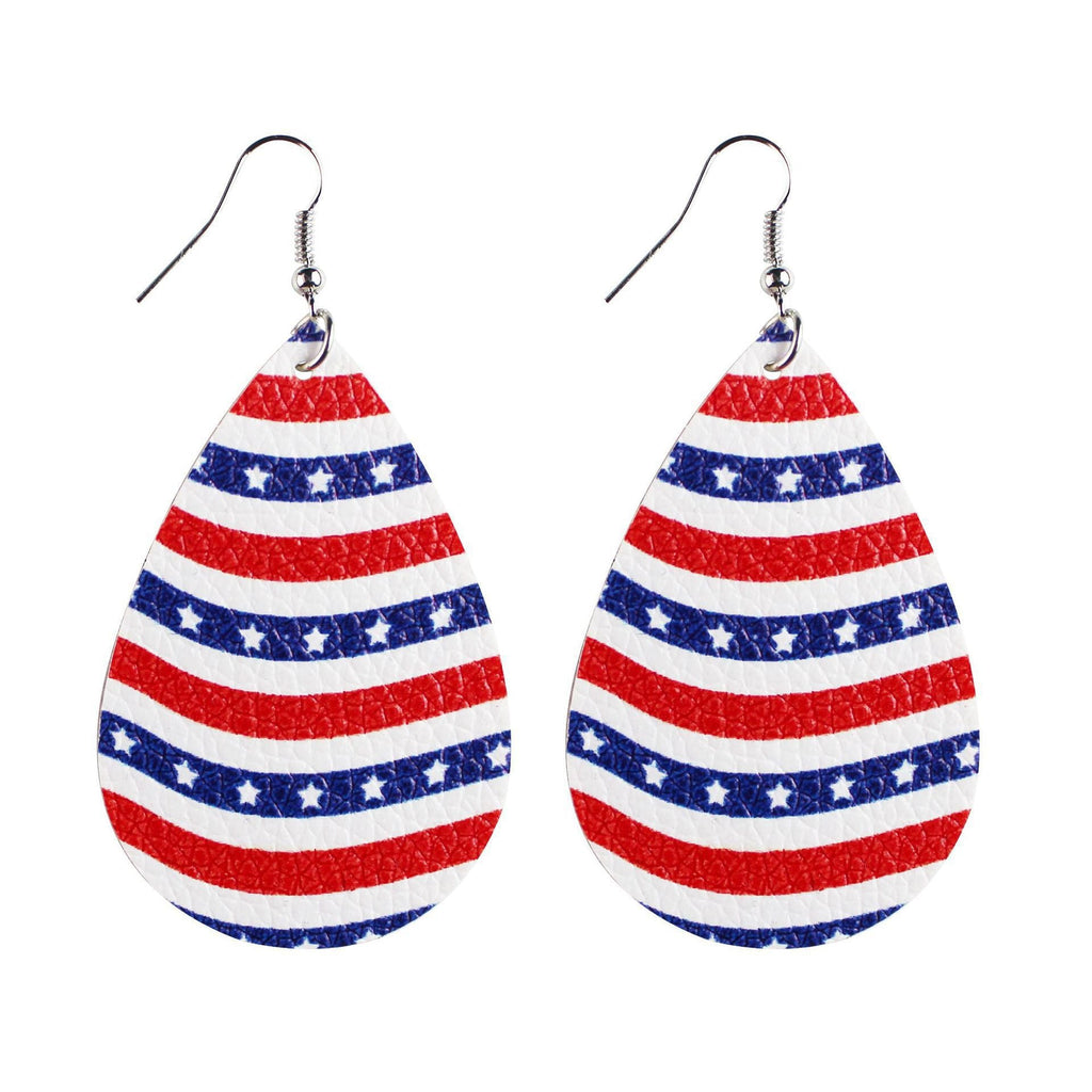 Women's star stripe print faux leather drop earrings with fishhook Siopsrl
