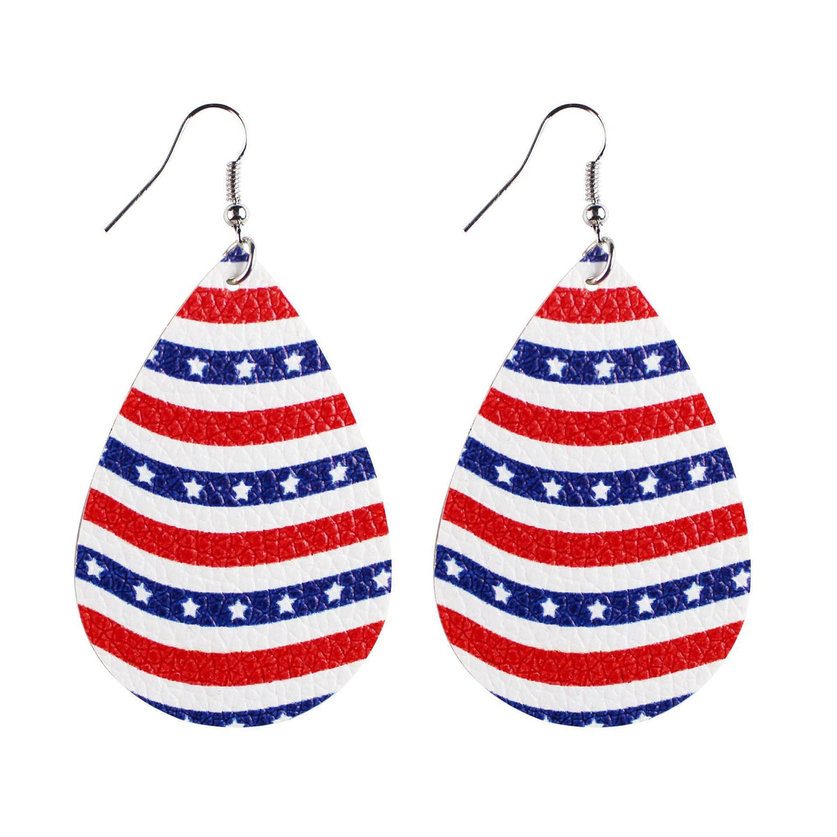 Women's star stripe print faux leather drop earrings with fishhook Siopsrl