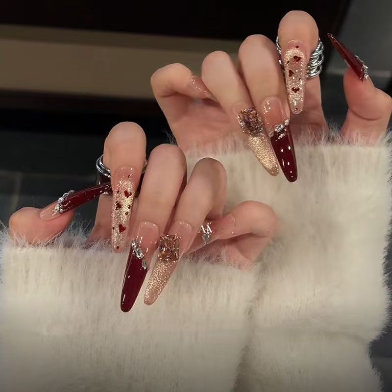 Siopsrl | Decorative Press-On Nails with Gem Accents Siopsrl