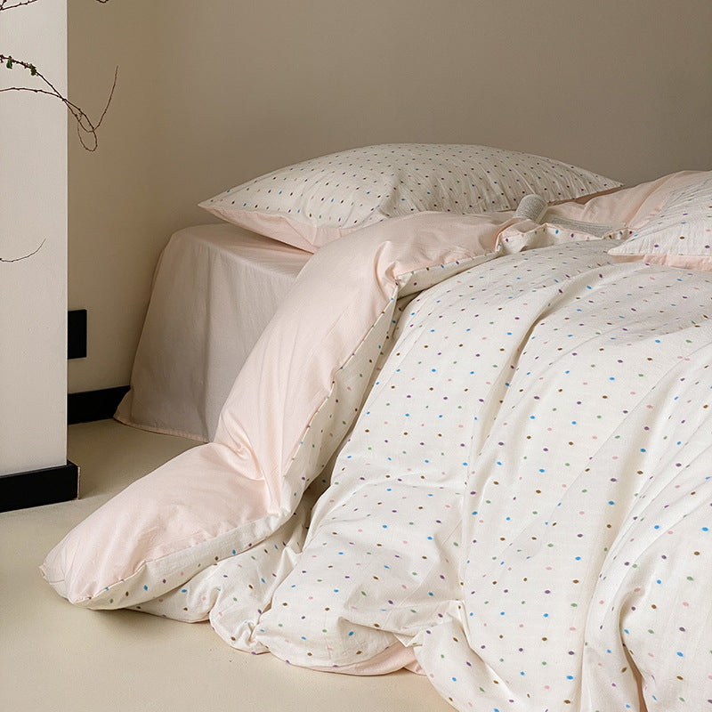 Breathable cotton percale bedding set with pastel dot pattern