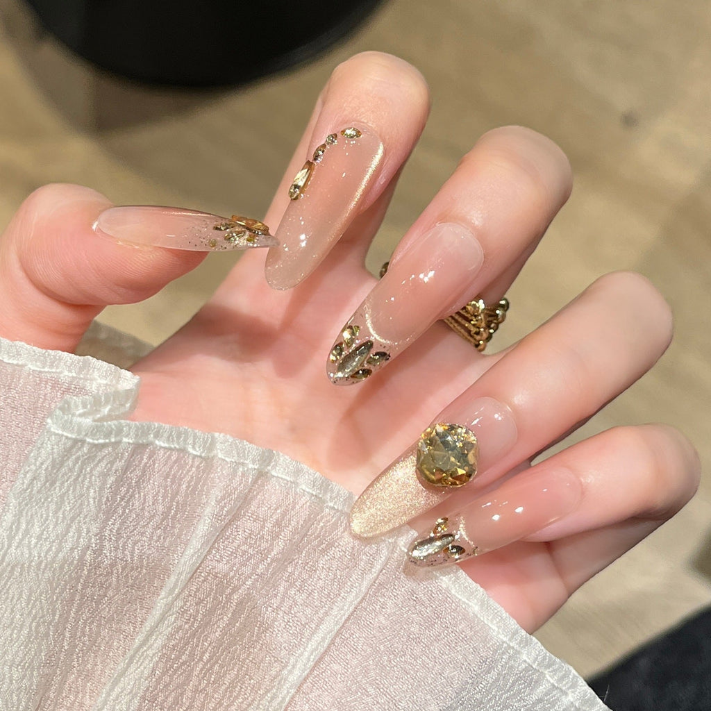 Siopsrl | Decorative Press-On Nails with Gem Accents Siopsrl