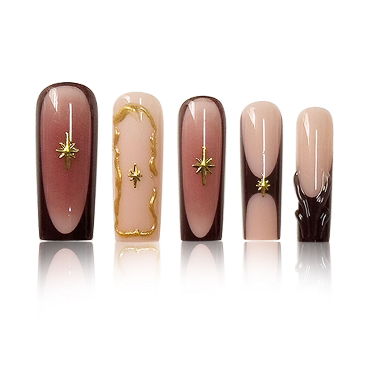 Siopsrl | Artistic Sculpted Press-On Nails with Gold Accents Siopsrl
