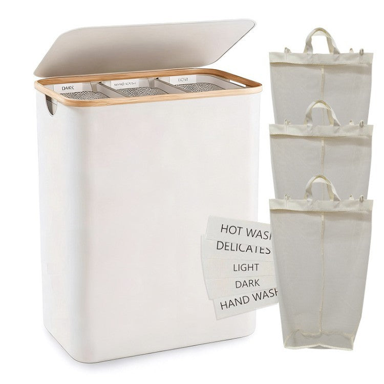 Laundry separation system with bamboo lid and multiple compartments Siopsrl