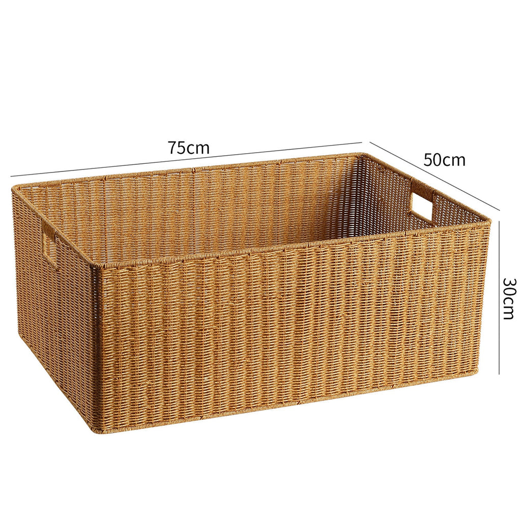 Handwoven Rectangular Storage Basket with Cut-Out Handles Siopsrl