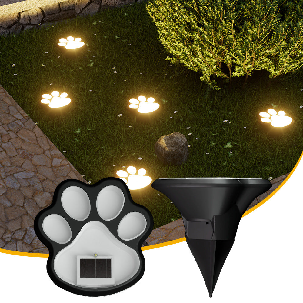 Paw Print Solar Garden Pathway Stake Lights With Integrated Panel And Ground Spike Mount Siopsrl