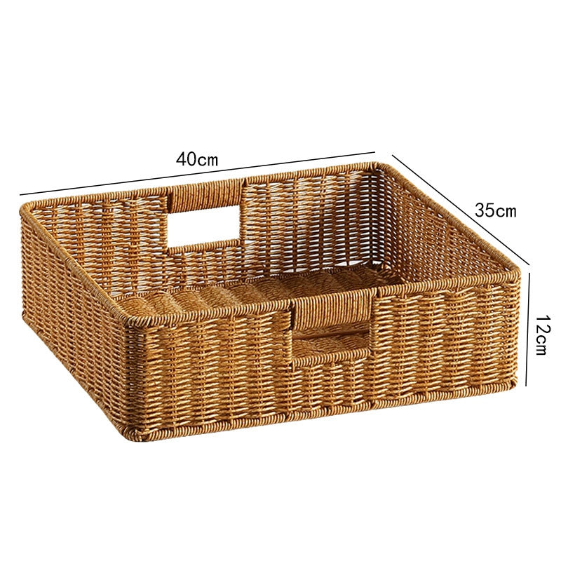Handwoven Rectangular Storage Basket with Cut-Out Handles Siopsrl