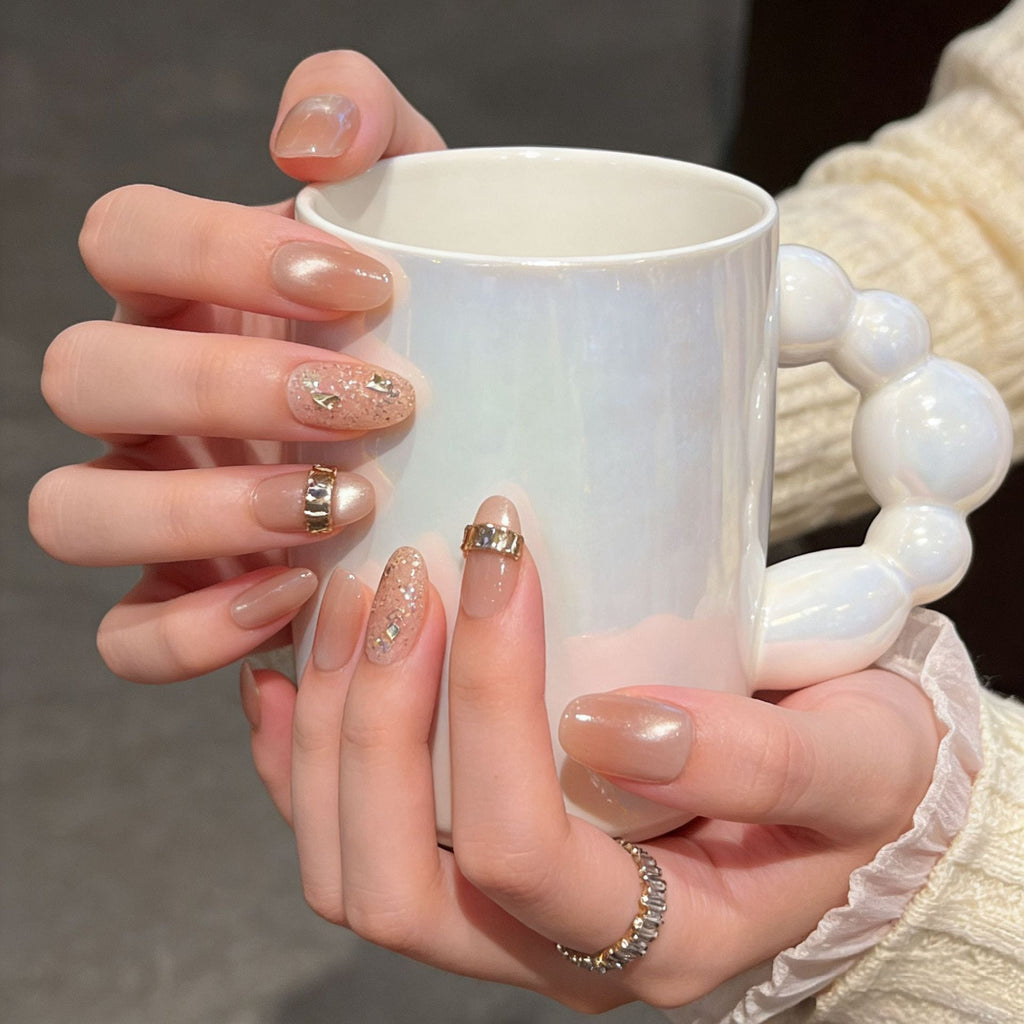 Siopsrl | Decorative Press-On Nails with Gem Accents Siopsrl