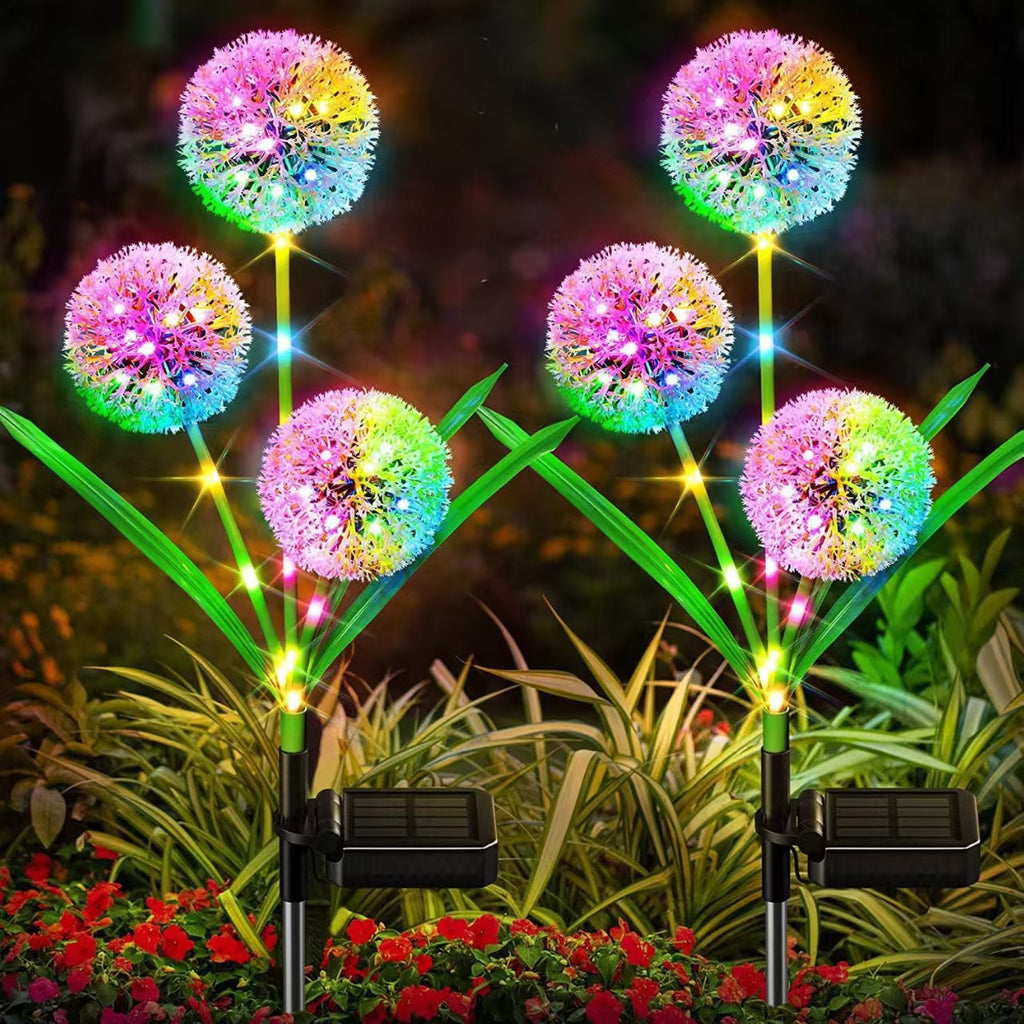 Dandelion-Inspired Solar Garden Stake Lights With Integrated Solar Panel And Dual Floral Globes Siopsrl