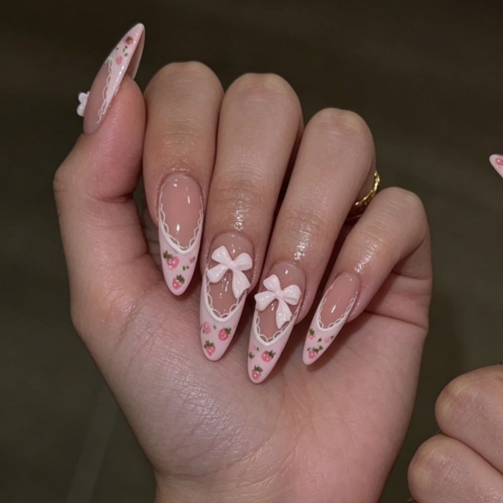 Siopsrl | Artificial nails with romantic floral and ribbon motifs Siopsrl