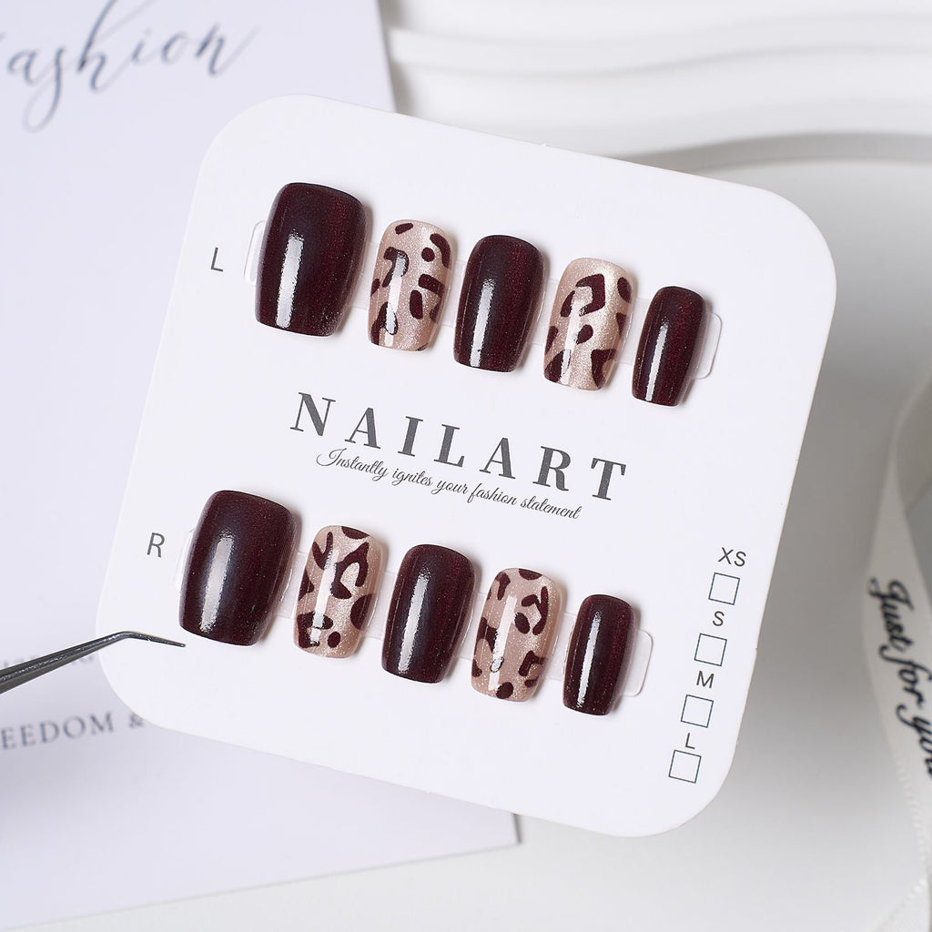 Siopsrl | Artistic Press-On Nail Set with Leopard Print and Glossy Finish Siopsrl
