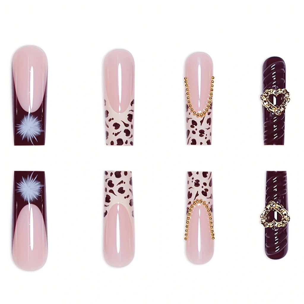 Siopsrl | Artistic Leopard and Floral Press-On Nails Siopsrl