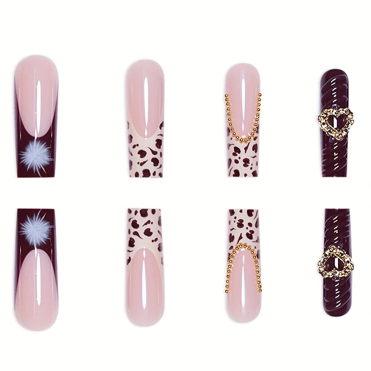 Siopsrl | Artistic Leopard and Floral Press-On Nails Siopsrl
