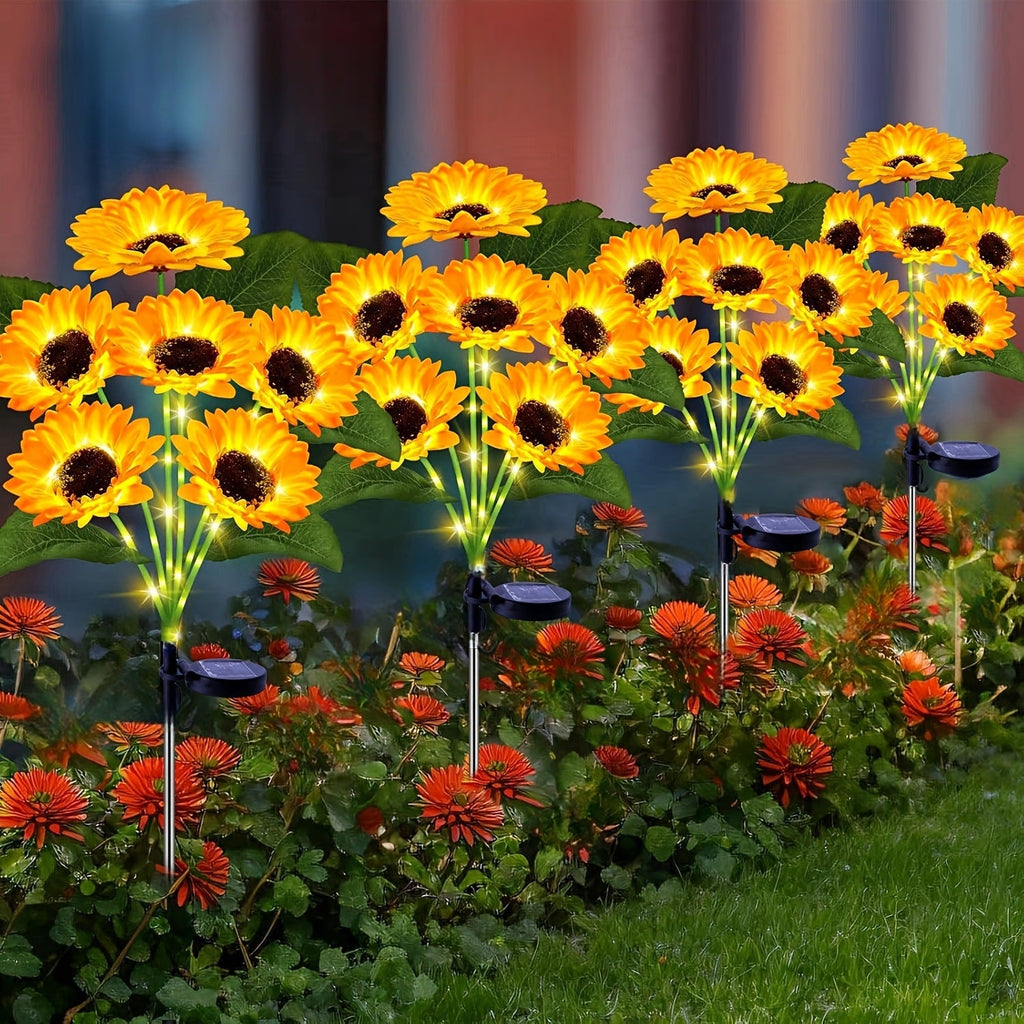 Solar-Powered Decorative Sunflower Garden Stake With Multi-Bloom LED Waterproof Panel Siopsrl