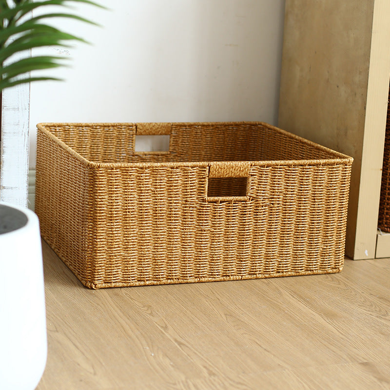 Large Handwoven Rectangular Storage Basket with Cutout Handles Siopsrl