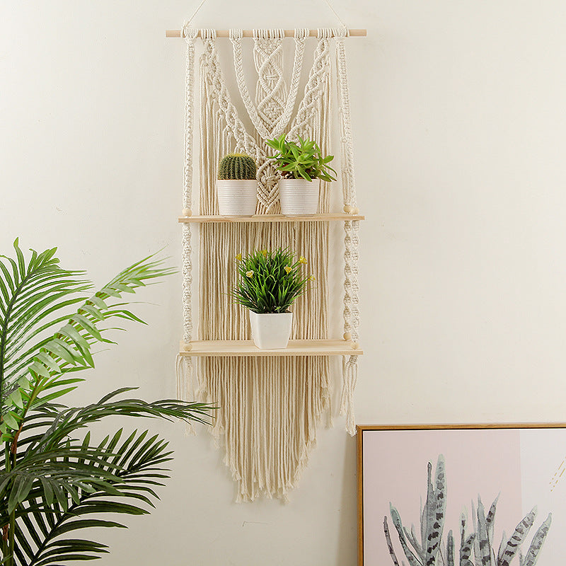 Decorative Macramé Wall Shelf with Dual Plant Holders Siopsrl