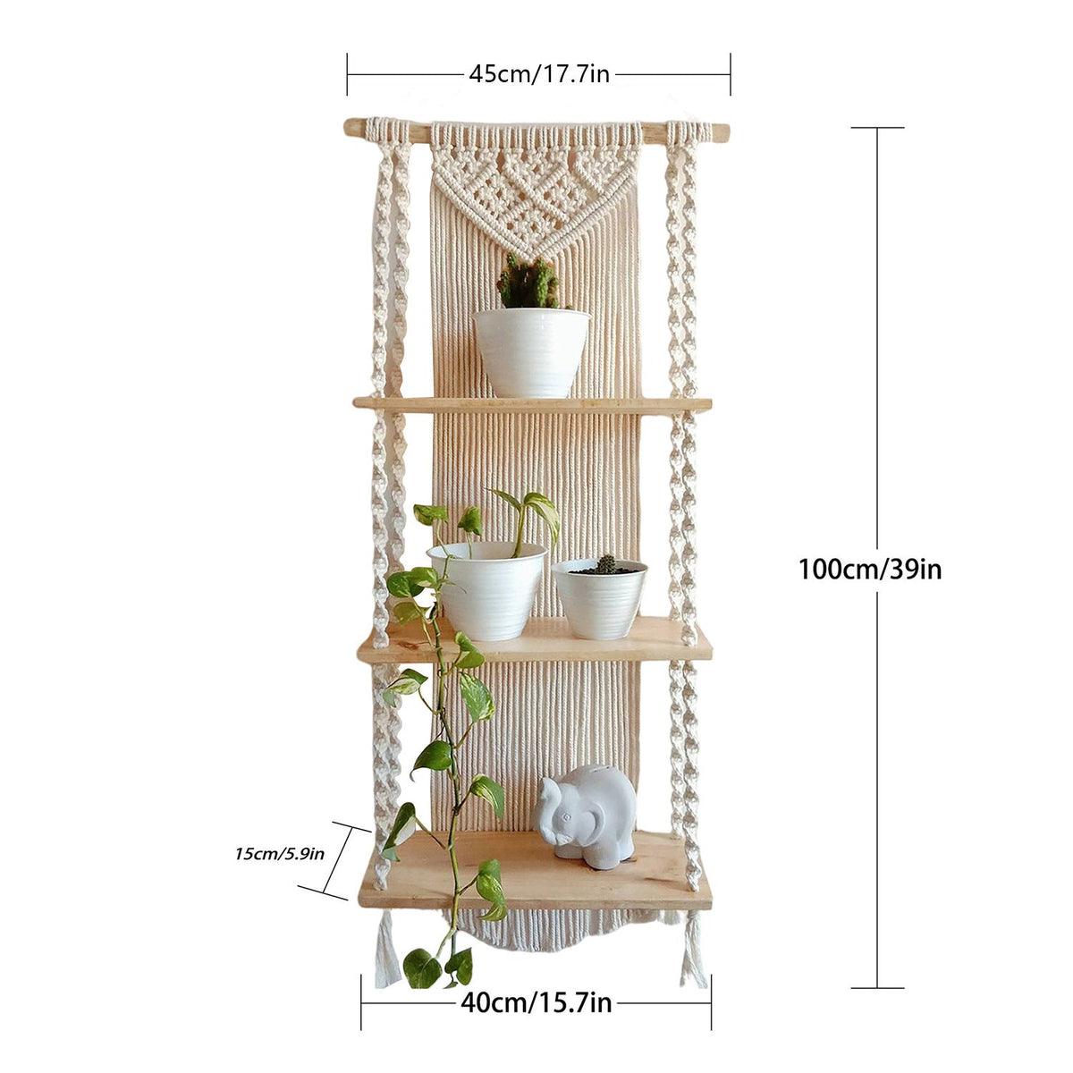 Macrame Plant Shelf with Decorative Hanging Design Siopsrl