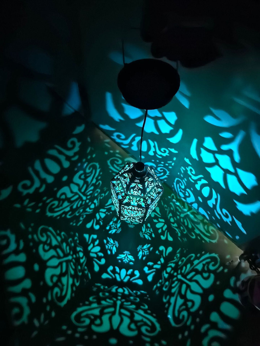 Siopsrl | Ornate Filigree Hanging Projection Pendant Lamp With Adjustable Cord And LED-Compatible Socket Siopsrl