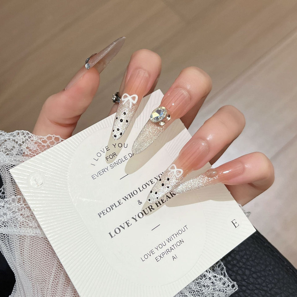 Siopsrl | Decorative Press-On Nails with Gem Accents Siopsrl