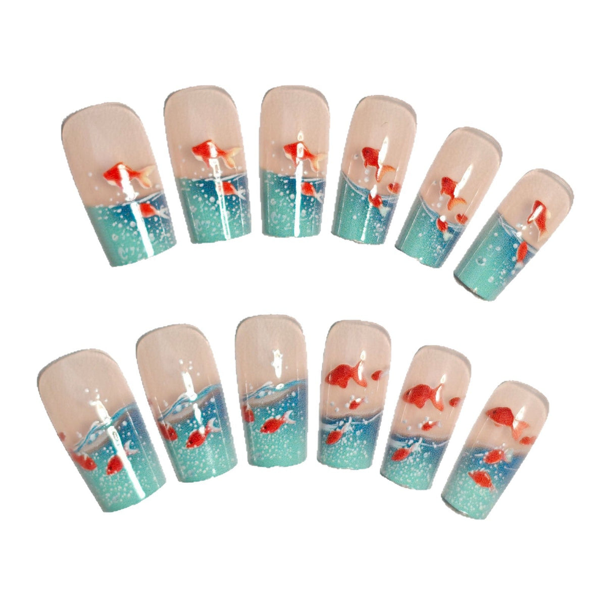 Siopsrl | Artifical nails with maritime goldfish design Siopsrl