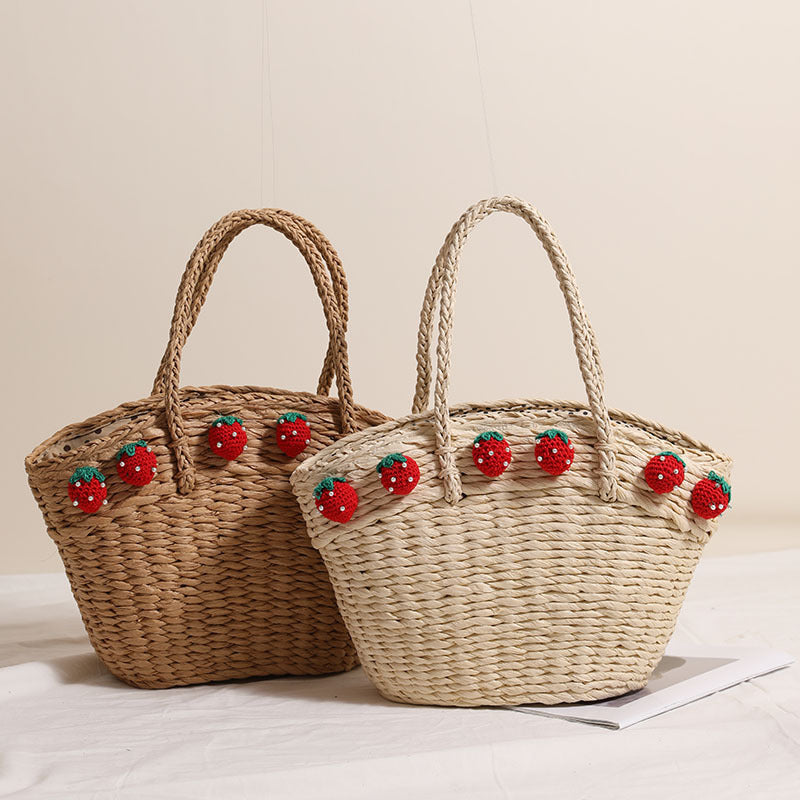 Handmade basket bag with playful strawberry motif Siopsrl