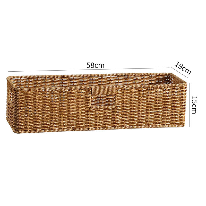 Handwoven Rectangular Storage Basket with Cut-Out Handles Siopsrl