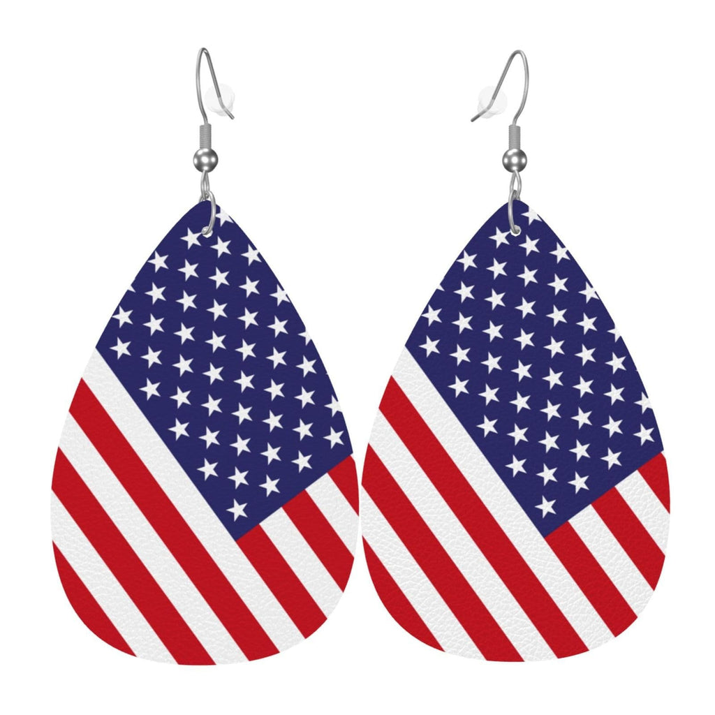 Siopsrl | Women heart-shaped drop earrings with patriotic flag print and nickel-free hooks Siopsrl