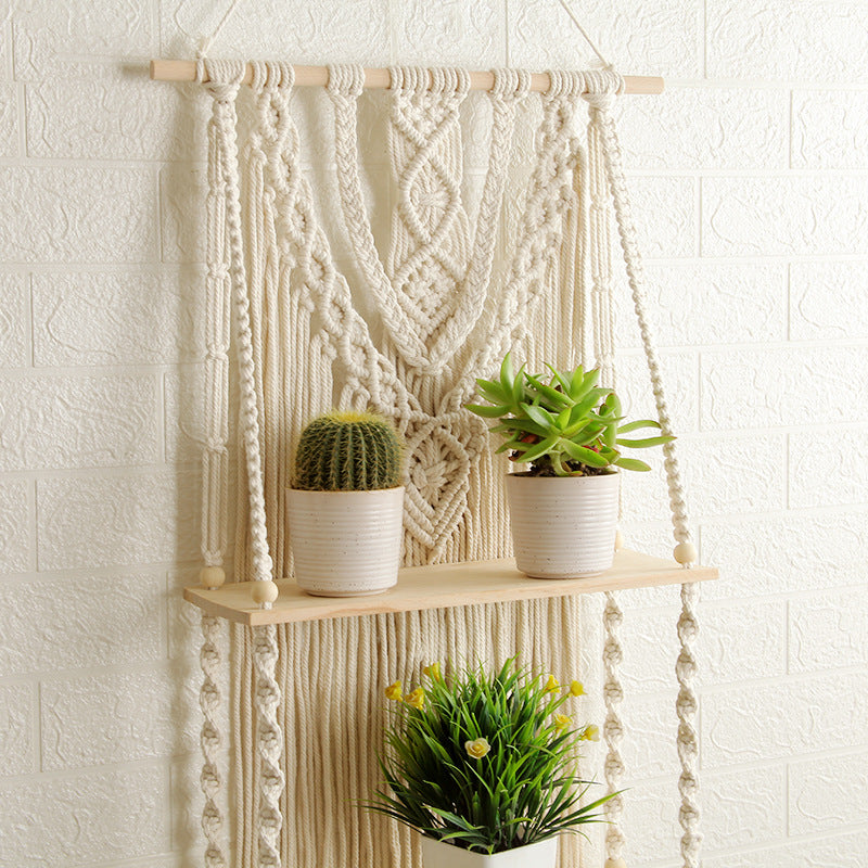 Decorative Macramé Wall Shelf with Dual Plant Holders Siopsrl
