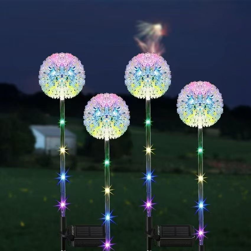 Dandelion-Inspired Solar Garden Stake Lights With Integrated Solar Panel And Dual Floral Globes Siopsrl
