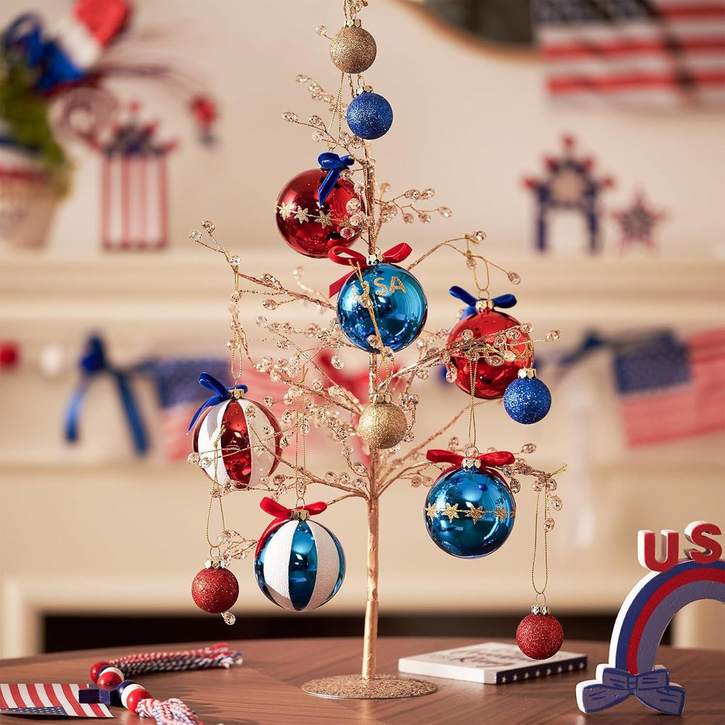 Siopsrl | Unisex nan patriotic Christmas ball set with glitter and mirror surfaces as well as bow suspension Siopsrl